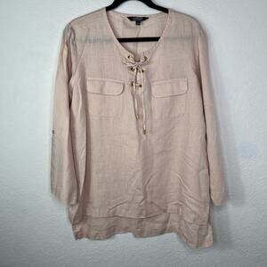 Company Ellen Tracy Champagne Linen Blouse Size L casual, Spring, Summer, Boho
